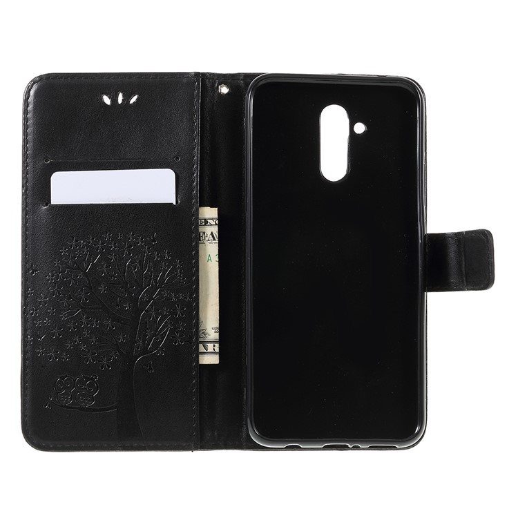 Imprint Tree Owl Magnetic Wallet PU Leather Cover with Stand for Huawei Mate 20 Lite - Black-9