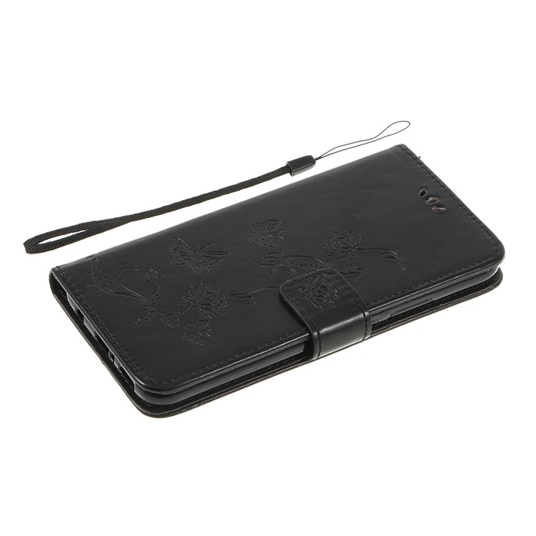 Imprint Butterfly Flowers Leather Stand Wallet Folio Case for Huawei Mate 20 Lite - Black-10