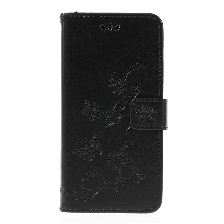 Imprint Butterfly Flowers Leather Stand Wallet Folio Case for Huawei Mate 20 Lite - Black-3