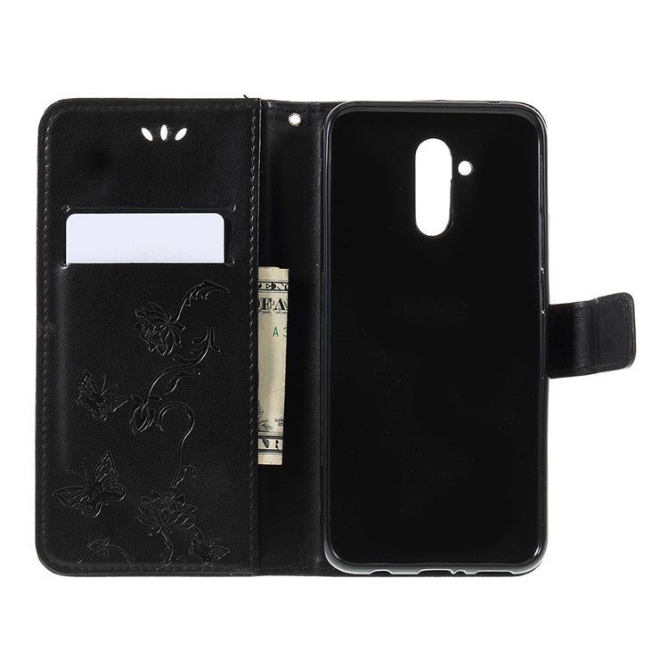 Imprint Butterfly Flowers Leather Stand Wallet Folio Case for Huawei Mate 20 Lite - Black-9