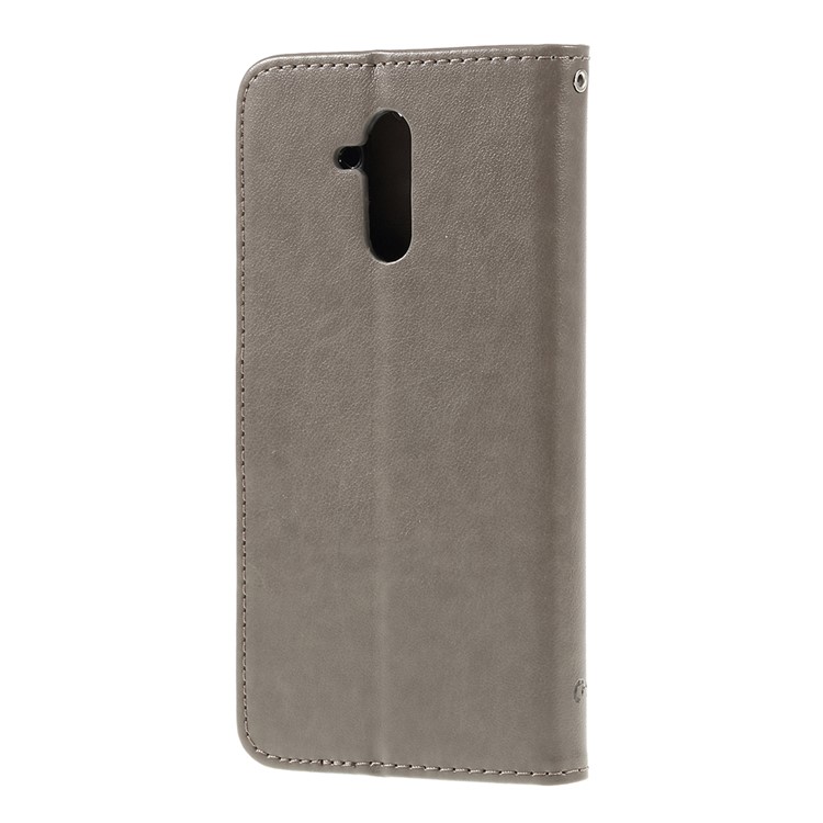 Imprint Butterfly Flowers Leather Stand Wallet Folio Cover for Huawei Mate 20 Lite - Grey-3