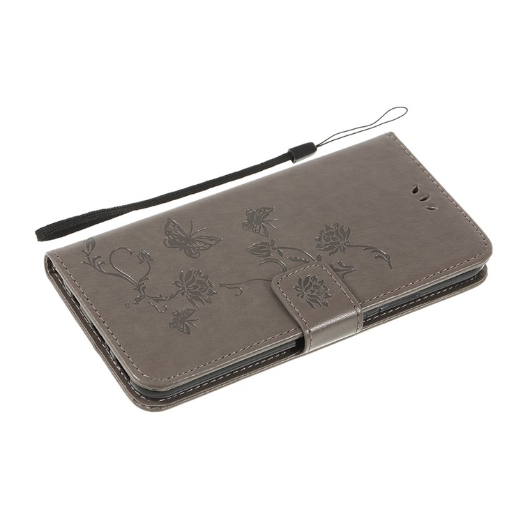 Imprint Butterfly Flowers Leather Stand Wallet Folio Cover for Huawei Mate 20 Lite - Grey-7