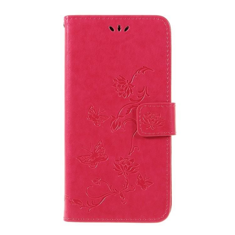 Imprint Butterfly Flowers Leather Stand Wallet Folio Shell for Huawei Mate 20 Lite - Rose-1