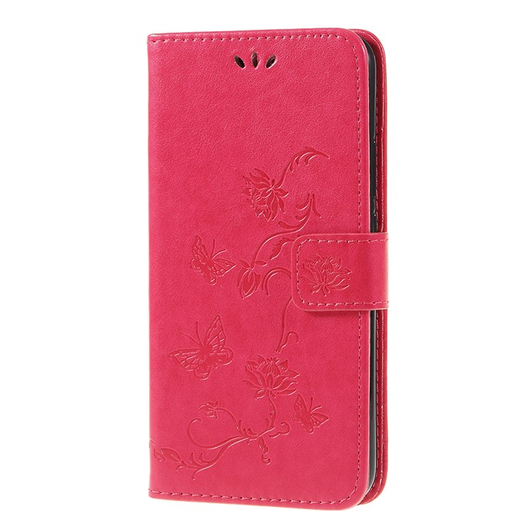 Imprint Butterfly Flowers Leather Stand Wallet Folio Shell for Huawei Mate 20 Lite - Rose-2