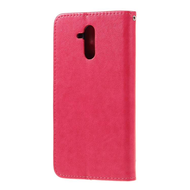 Imprint Butterfly Flowers Leather Stand Wallet Folio Shell for Huawei Mate 20 Lite - Rose-3