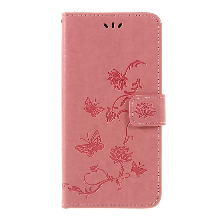 Impressão Borboleta Flores Couro Stand Carteira Caso Protetor Para Huawei Mate 20 Lite - Rosa Ouro-1