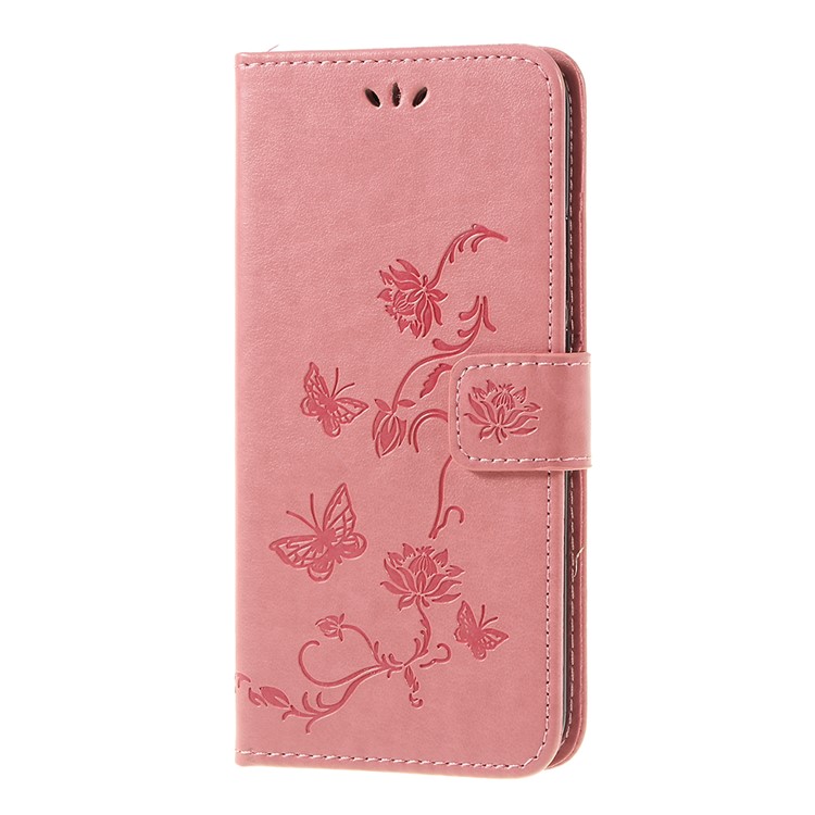 Impressão Borboleta Flores Couro Stand Carteira Caso Protetor Para Huawei Mate 20 Lite - Rosa Ouro-2