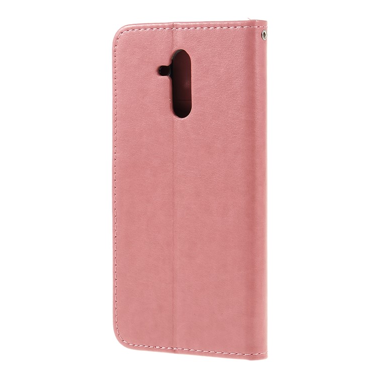 Impressão Borboleta Flores Couro Stand Carteira Caso Protetor Para Huawei Mate 20 Lite - Rosa Ouro-3