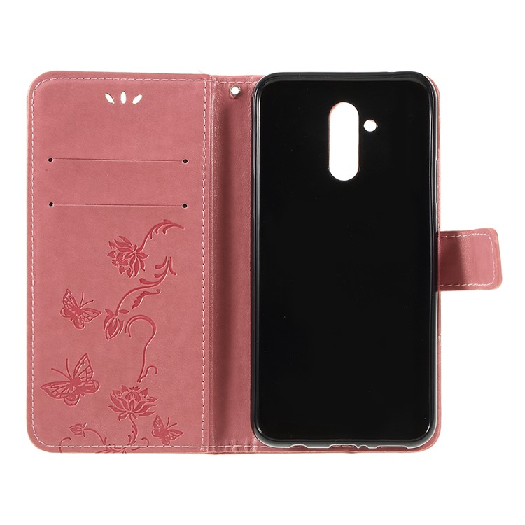 Impressão Borboleta Flores Couro Stand Carteira Caso Protetor Para Huawei Mate 20 Lite - Rosa Ouro-6