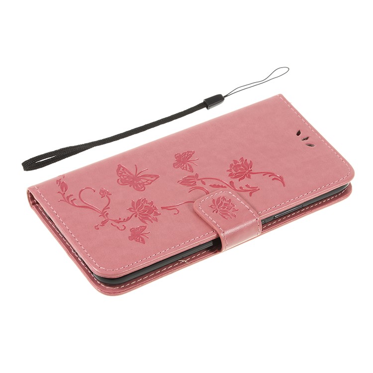 Impressão Borboleta Flores Couro Stand Carteira Caso Protetor Para Huawei Mate 20 Lite - Rosa Ouro-7