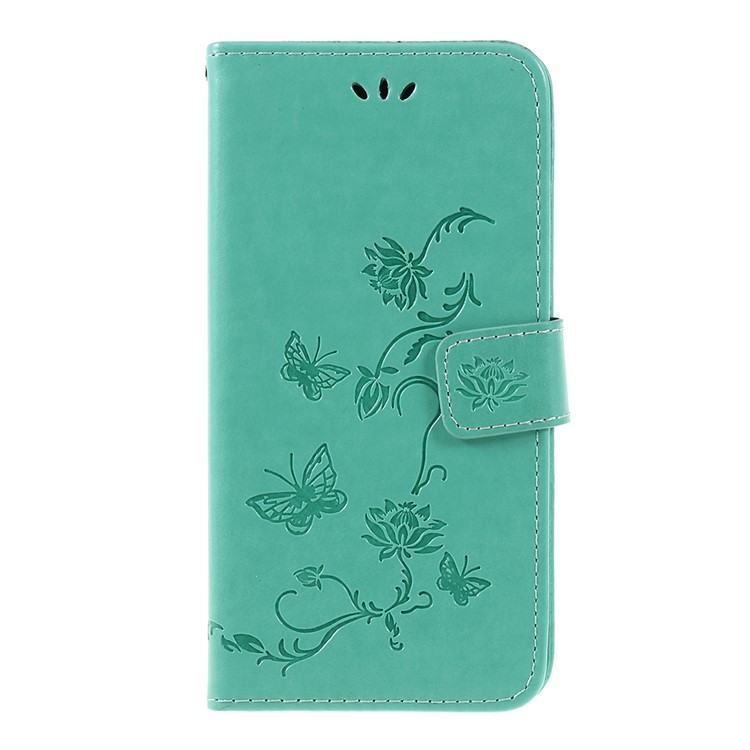 Imprint Butterfly Flowers Leather Stand Wallet Protective Shell for Huawei Mate 20 Lite - Cyan-1