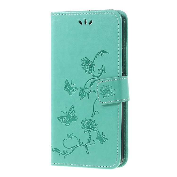 Imprint Butterfly Flowers Leather Stand Wallet Protective Shell for Huawei Mate 20 Lite - Cyan-2