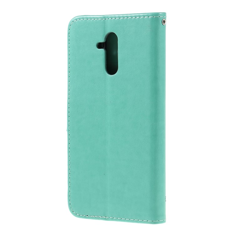 Imprint Butterfly Flowers Leather Stand Wallet Protective Shell for Huawei Mate 20 Lite - Cyan-3