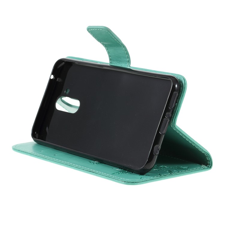 Imprint Butterfly Flowers Leather Stand Wallet Protective Shell for Huawei Mate 20 Lite - Cyan-4