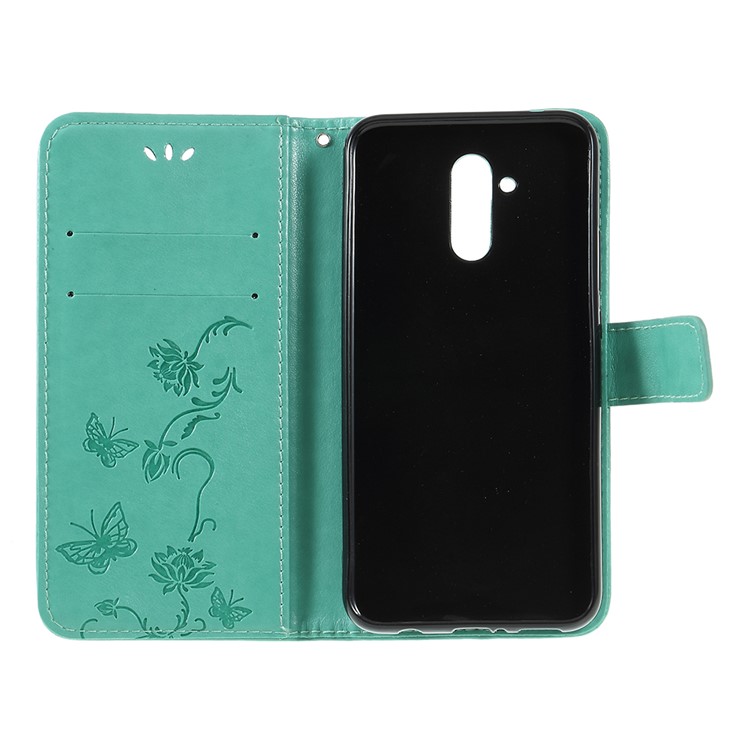 Imprint Butterfly Flowers Leather Stand Wallet Protective Shell for Huawei Mate 20 Lite - Cyan-6