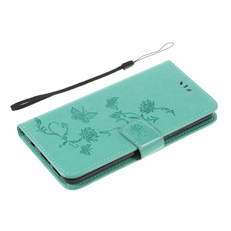 Imprint Butterfly Flowers Leather Stand Wallet Protective Shell for Huawei Mate 20 Lite - Cyan-7