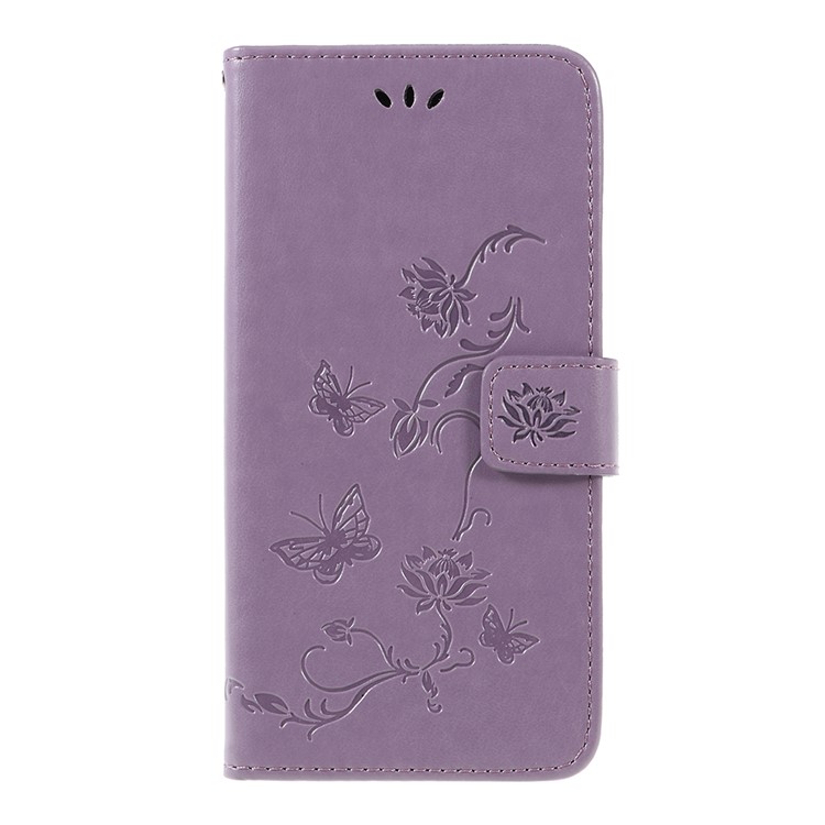 Imprint Butterfly Flowers Pattern Leather Stand Wallet Folio Case for Huawei Mate 20 Lite - Light Purple-1
