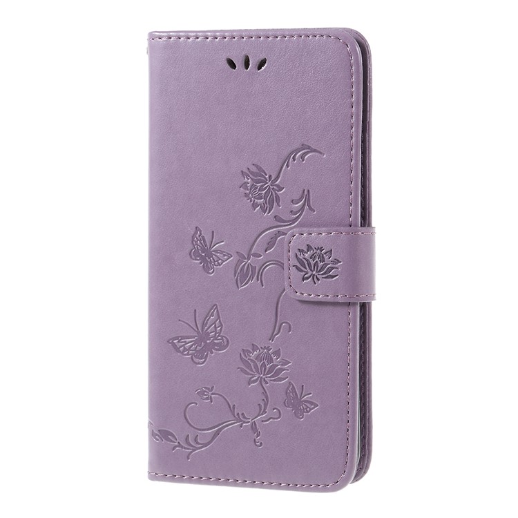 Imprint Butterfly Flowers Pattern Leather Stand Wallet Folio Case for Huawei Mate 20 Lite - Light Purple-2