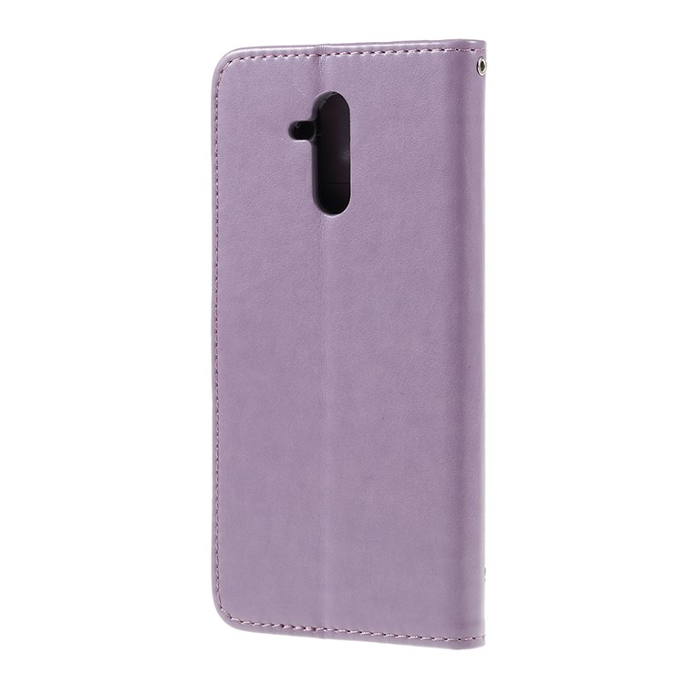 Imprint Butterfly Flowers Pattern Leather Stand Wallet Folio Case for Huawei Mate 20 Lite - Light Purple-3