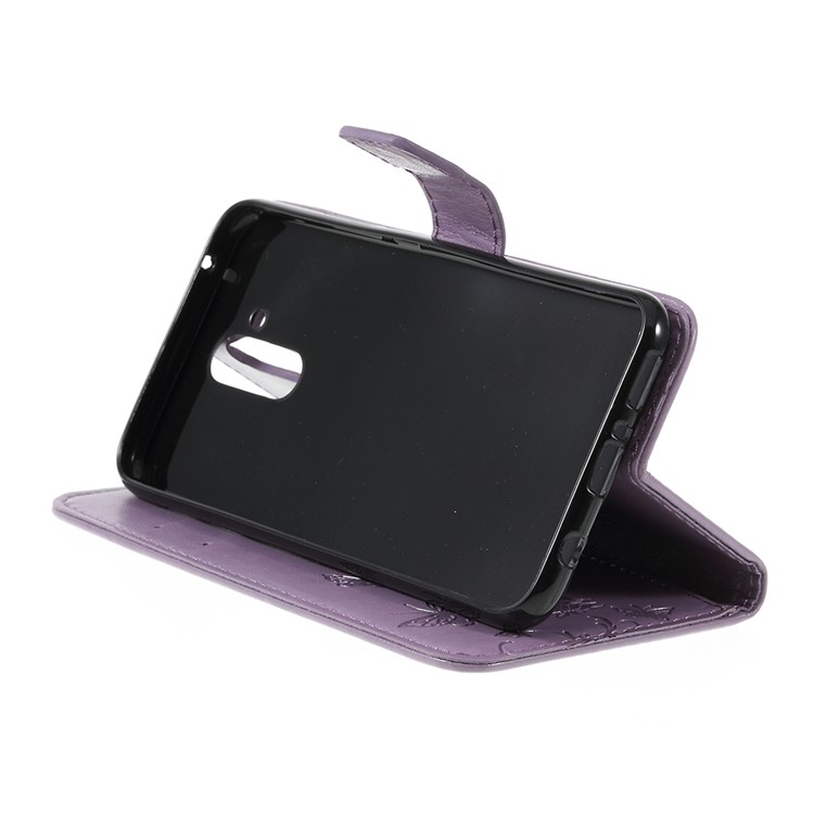 Imprint Butterfly Flowers Pattern Leather Stand Wallet Folio Case for Huawei Mate 20 Lite - Light Purple-4