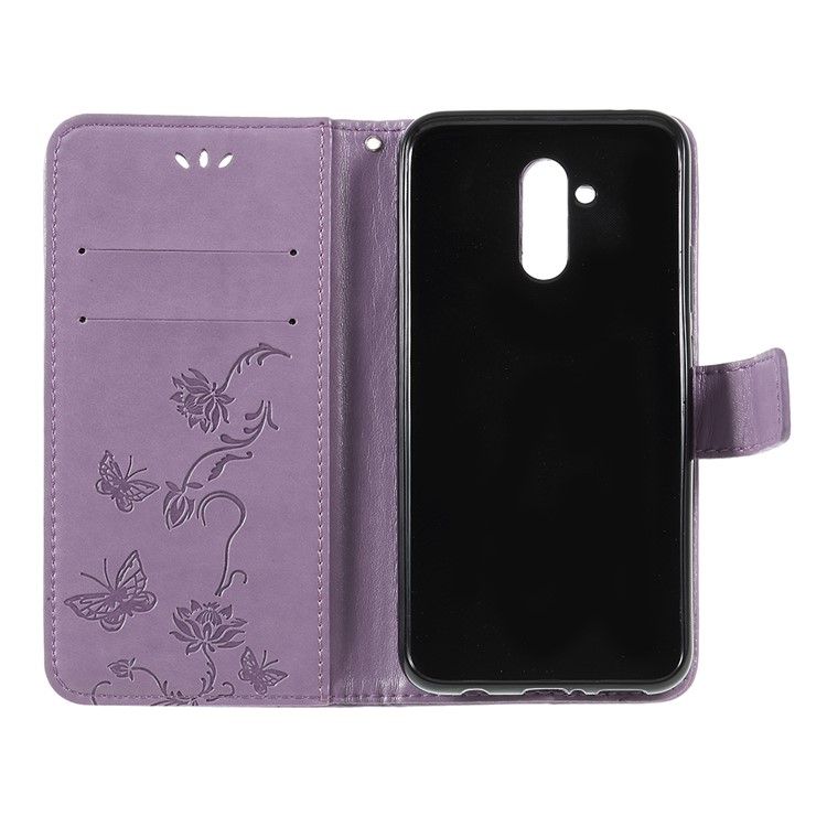 Imprint Butterfly Flowers Pattern Leather Stand Wallet Folio Case for Huawei Mate 20 Lite - Light Purple-6