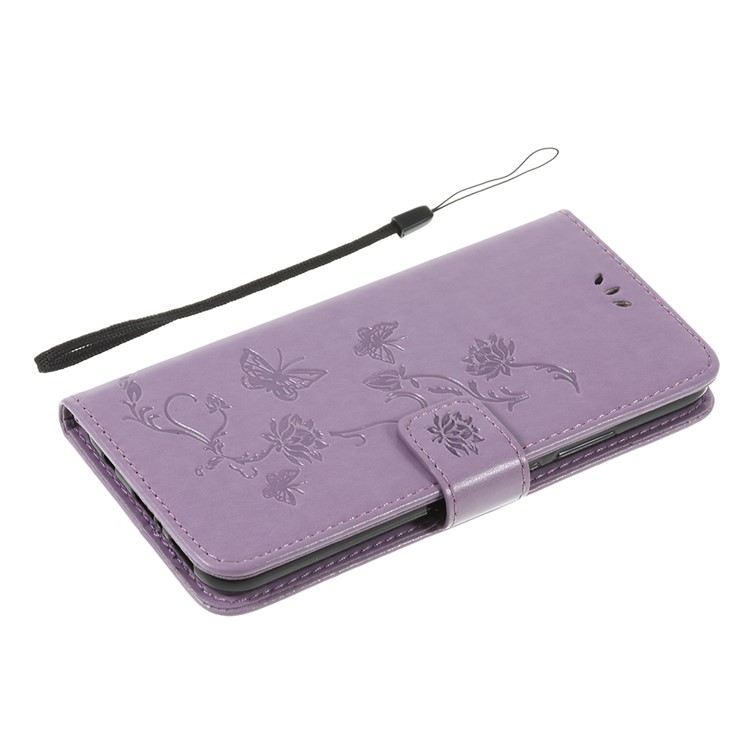 Imprint Butterfly Flowers Pattern Leather Stand Wallet Folio Case for Huawei Mate 20 Lite - Light Purple-7