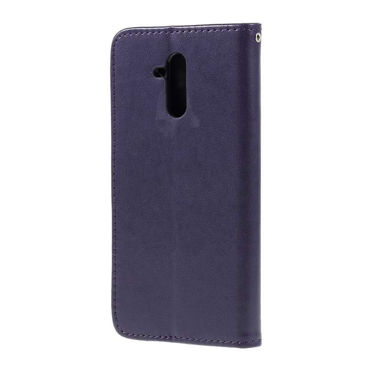 Imprint Butterfly Flowers PU Leather Stand Wallet Folio Case for Huawei Mate 20 Lite - Dark Purple-3
