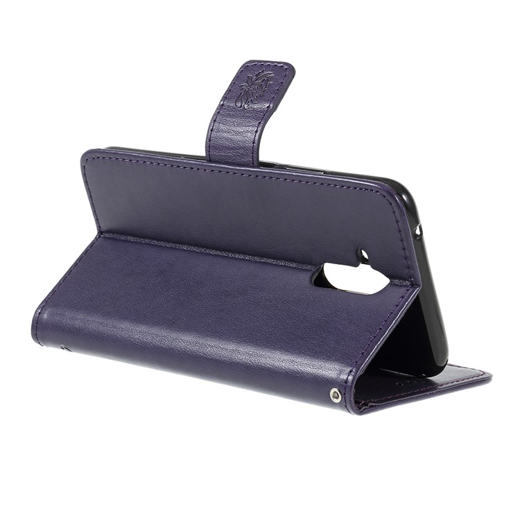Imprint Butterfly Flowers PU Leather Stand Wallet Folio Case for Huawei Mate 20 Lite - Dark Purple-5