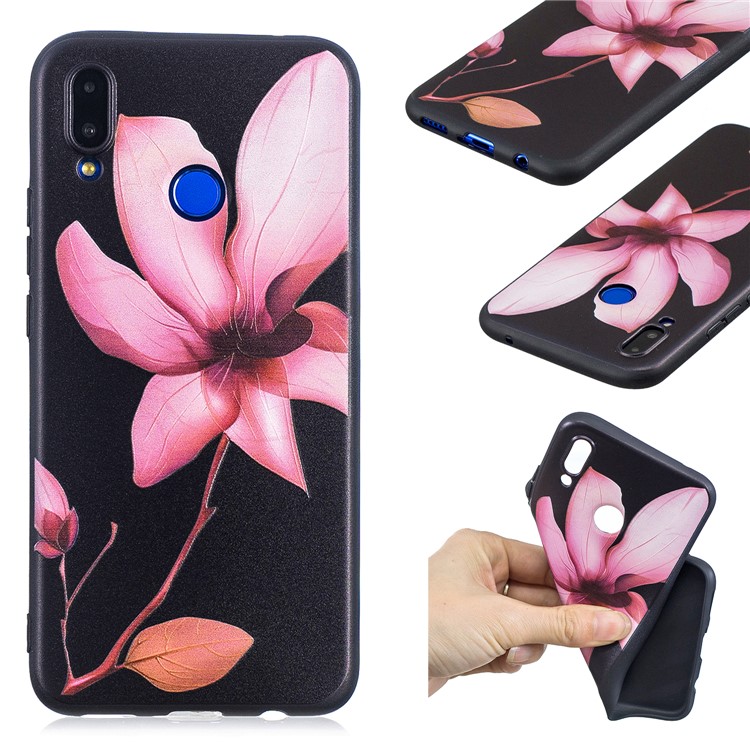 Pattern Printing Embossment Soft TPU Cell Phone Cover for Huawei nova 3i / P Smart+ - Pink Flower