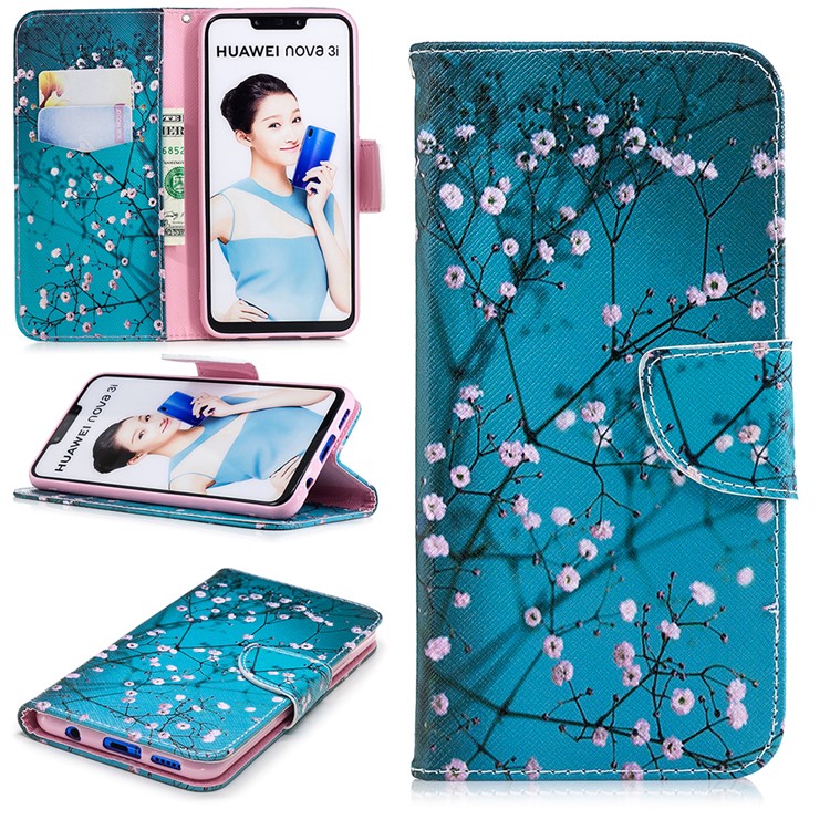 Pattern Printing PU Leather Wallet Cover for Huawei nova 3i / P Smart Plus - Tree with Flowers-1
