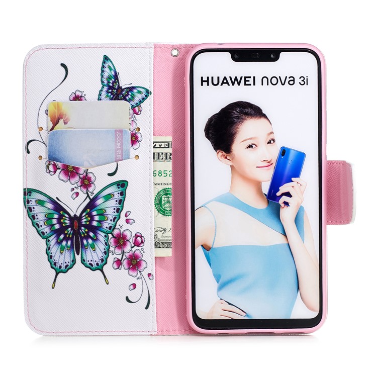 Pattern Printing Leather Wallet Stand Case for Huawei nova 3i / P Smart+ - Butterfly and Flower-4