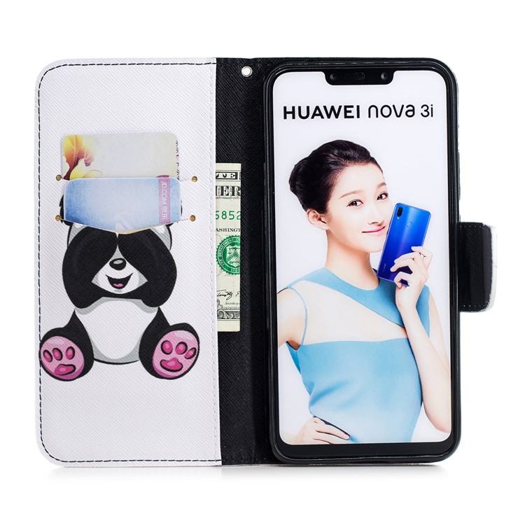 Pattern Printing Leather Wallet Stand Cover for Huawei nova 3i / P Smart+ - Cute Panda-4