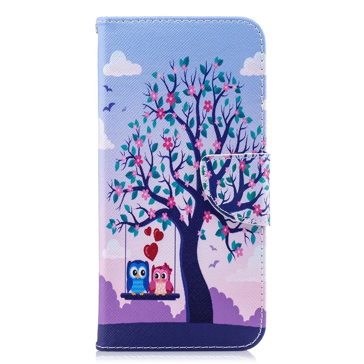 Patterned Leather Wallet Phone Shell for Huawei nova 3i / P Smart+ - Owls on Swing-2