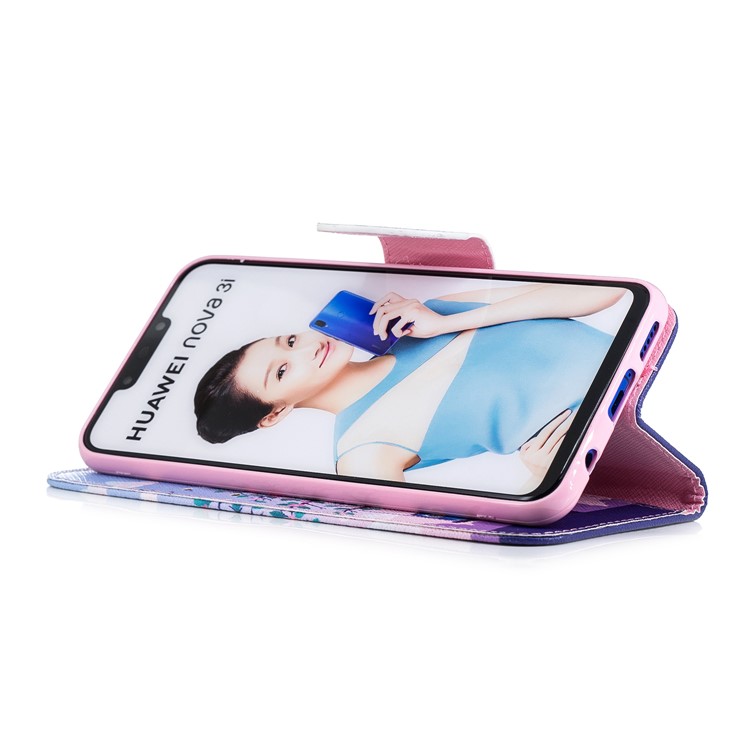 Patterned Leather Wallet Phone Shell for Huawei nova 3i / P Smart+ - Owls on Swing-6