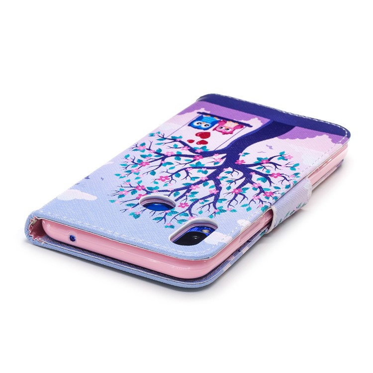 Patterned Leather Wallet Phone Shell for Huawei nova 3i / P Smart+ - Owls on Swing-8