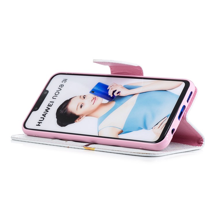 Patterned Leather Wallet Phone Case with Stand for Huawei nova 3i / P Smart+ - Owl on Branch-6