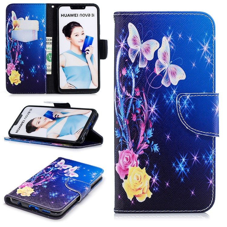 Pattern Printing Wallet Stand Leather Phone Cover for Huawei nova 3i / P Smart+ - Crystal Butterfly-1