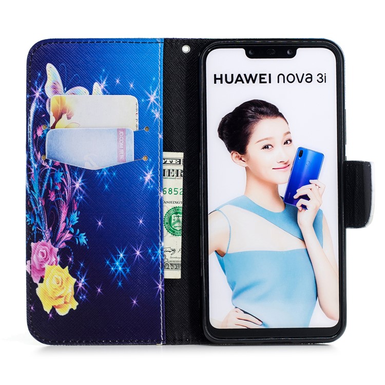 Pattern Printing Wallet Stand Leather Phone Cover for Huawei nova 3i / P Smart+ - Crystal Butterfly-4