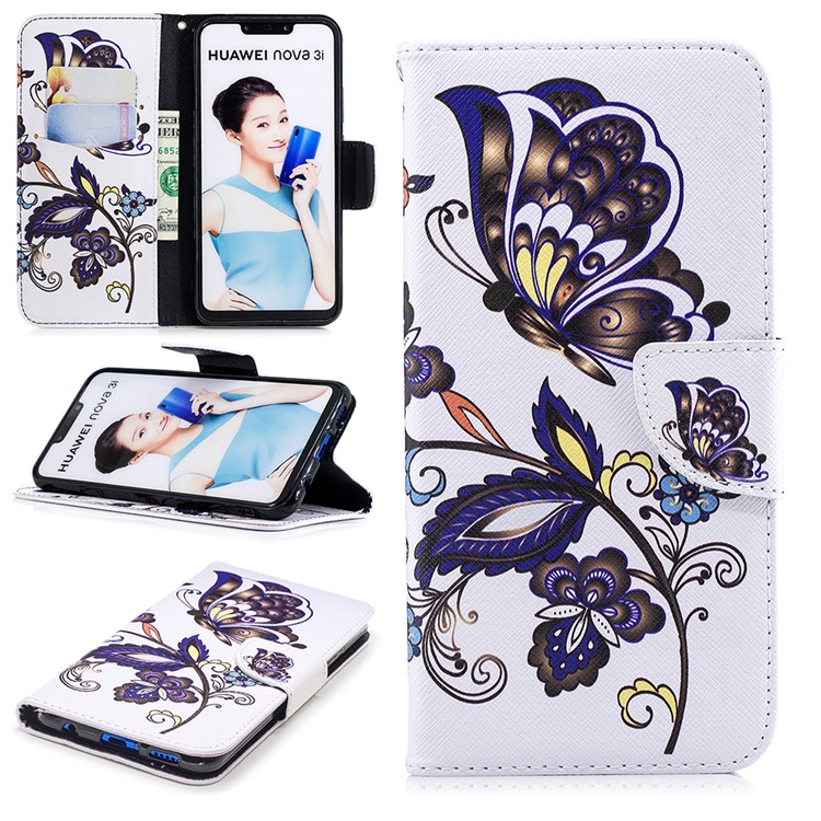 Pattern Printing Wallet Stand Leather Case for Huawei nova 3i / P Smart+ - Butterfly and Flower-1