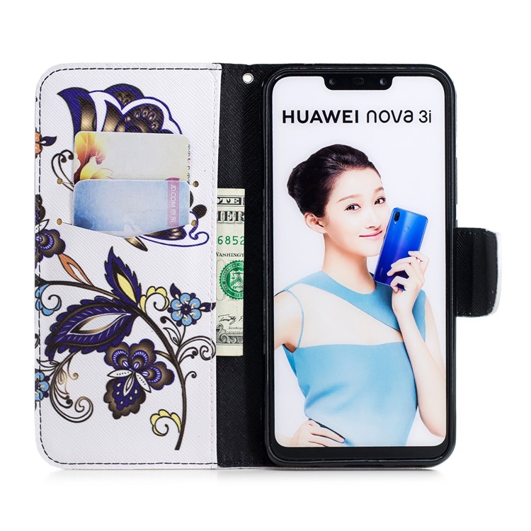 Pattern Printing Wallet Stand Leather Case for Huawei nova 3i / P Smart+ - Butterfly and Flower-4