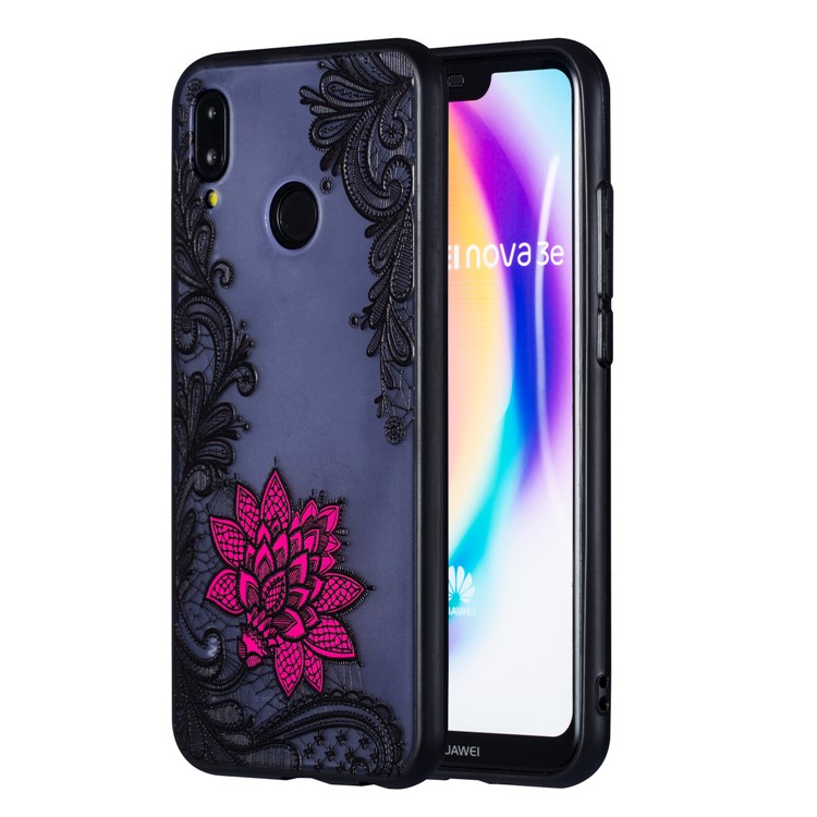 Embossed Flower Pattern TPU + PC Combo Mobile Phone Case for Huawei P20 Lite / Nova 3e - Small Red Flower-1