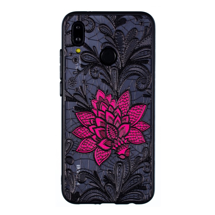 Embossed Flower Pattern TPU + Plastic Hybrid Cell Phone Cover for Huawei P20 Lite / Nova 3e - Big Red Flower-2