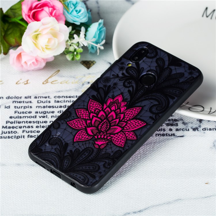 Embossed Flower Pattern TPU + Plastic Hybrid Cell Phone Cover for Huawei P20 Lite / Nova 3e - Big Red Flower-4