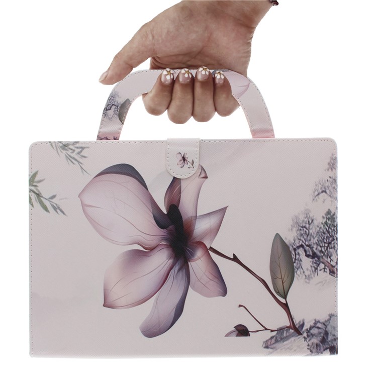 Printing Pattern Stand Leather Wallet Case with Handle for Huawei MediaPad T3 10 - Flower-4