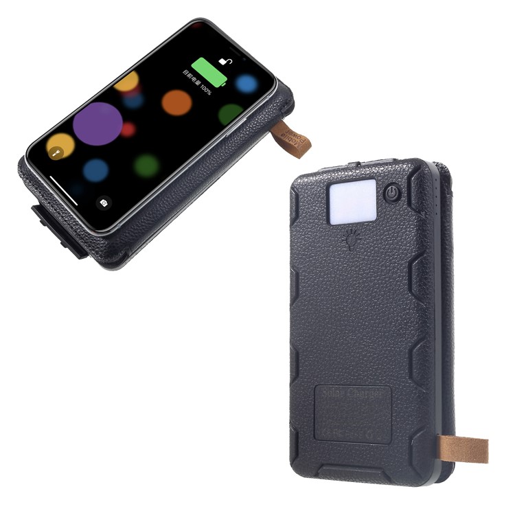 Waterproof Folding 4 Solar Panels 12000mAh Power Bank with Two USB + Wireless Charger - Black-1