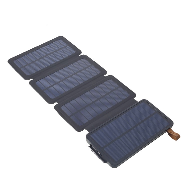 Waterproof Folding 4 Solar Panels 12000mAh Power Bank with Two USB + Wireless Charger - Black-10