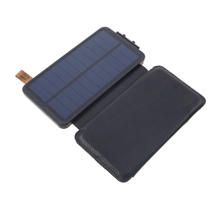 Waterproof Folding 4 Solar Panels 12000mAh Power Bank with Two USB + Wireless Charger - Black-12