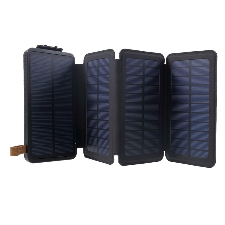 Waterproof Folding 4 Solar Panels 12000mAh Power Bank with Two USB + Wireless Charger - Black-13