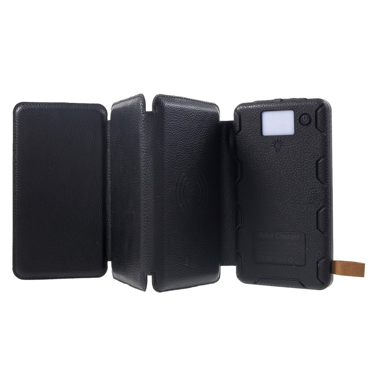 Waterproof Folding 4 Solar Panels 12000mAh Power Bank with Two USB + Wireless Charger - Black-14