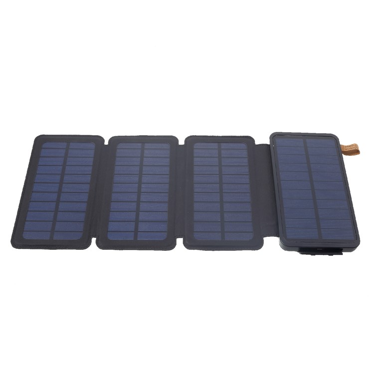 Waterproof Folding 4 Solar Panels 12000mAh Power Bank with Two USB + Wireless Charger - Black-9